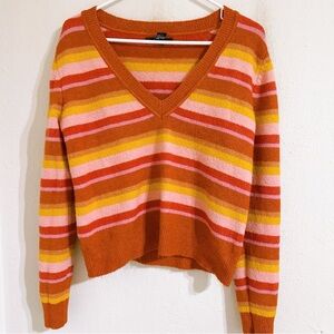 Forever 21 Multicolor Striped V-Neck Sweater